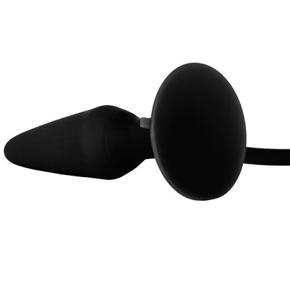Black inflatable silicone anal plug from california exotic, designed for comfortable and gradual expansion.