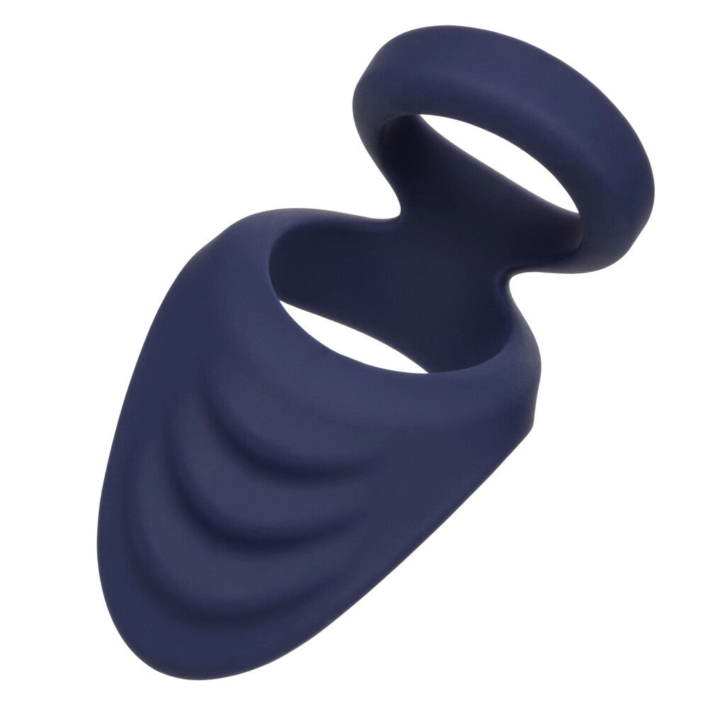Dual silicone cock ring with perineum loop, designed for enhancing pleasure and support.