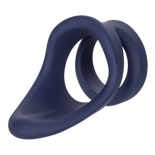 Dual silicone cock ring with perineum strap for enhanced pleasure, by california exotic.