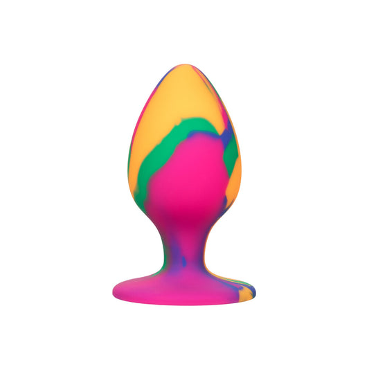 Large, tie-dye butt plug from California Exotic, colourful and ready for some cheeky fun.
