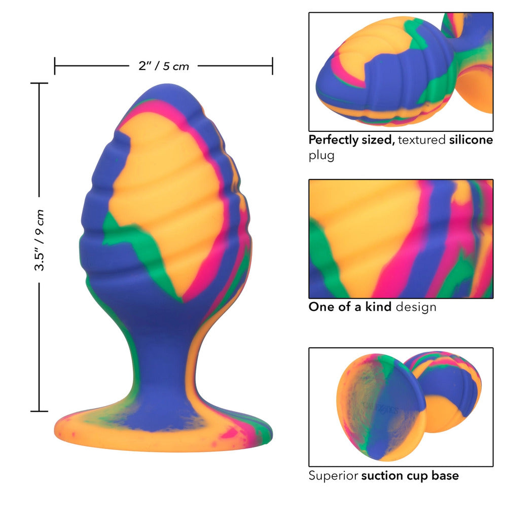 Large swirl tie dye butt plug in bright colours from Toy Joy Sex Toys.
