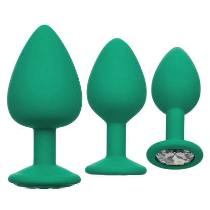 California exotic cheeky gems butt plug set with three green jewelled anal toys