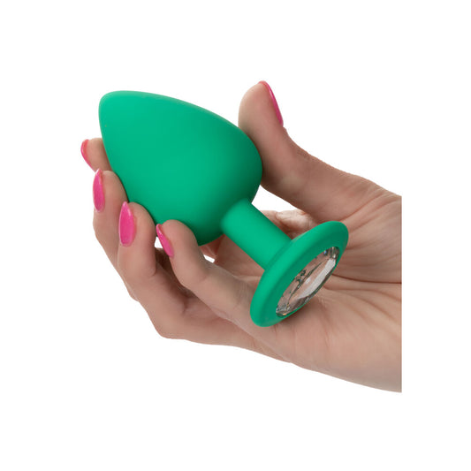 California Exotic cheeky gems butt plug kit, set of three in shimmery green.