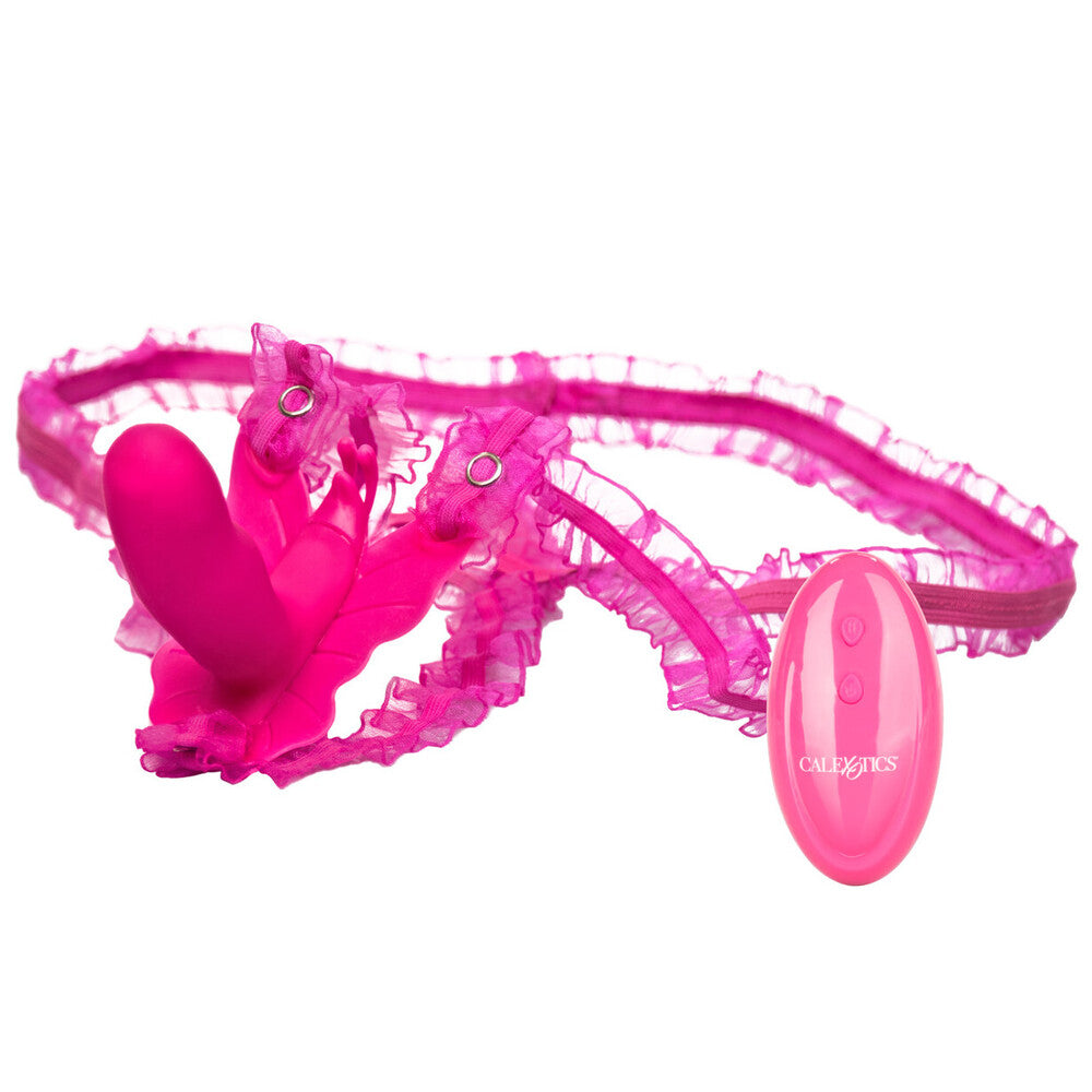 Remote-controlled venus vibrator from California Exotic, butterfly design, rechargeable for clitoral stimulation.