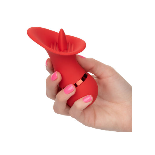 Purple teasing tongue vibrator from california exotic, designed to stimulate the clitoris with pleasure.