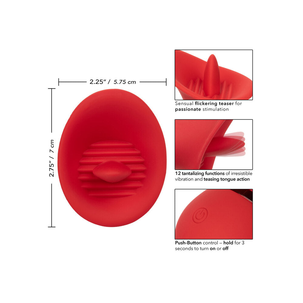 California Exotic French Kiss vibrator, pink silicone with teasing tongue for clitoral stimulation.