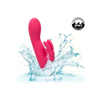 Close-up of the Love Bunny vibrator from California Exotic, a pink, smooth, rabbit-shaped pleasure device.