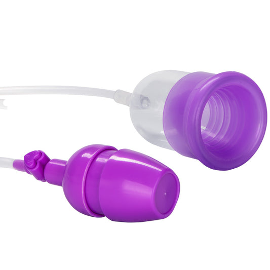 Clitoral pump from california exotic, clear plastic with comfortable grip, female stimulation aid.