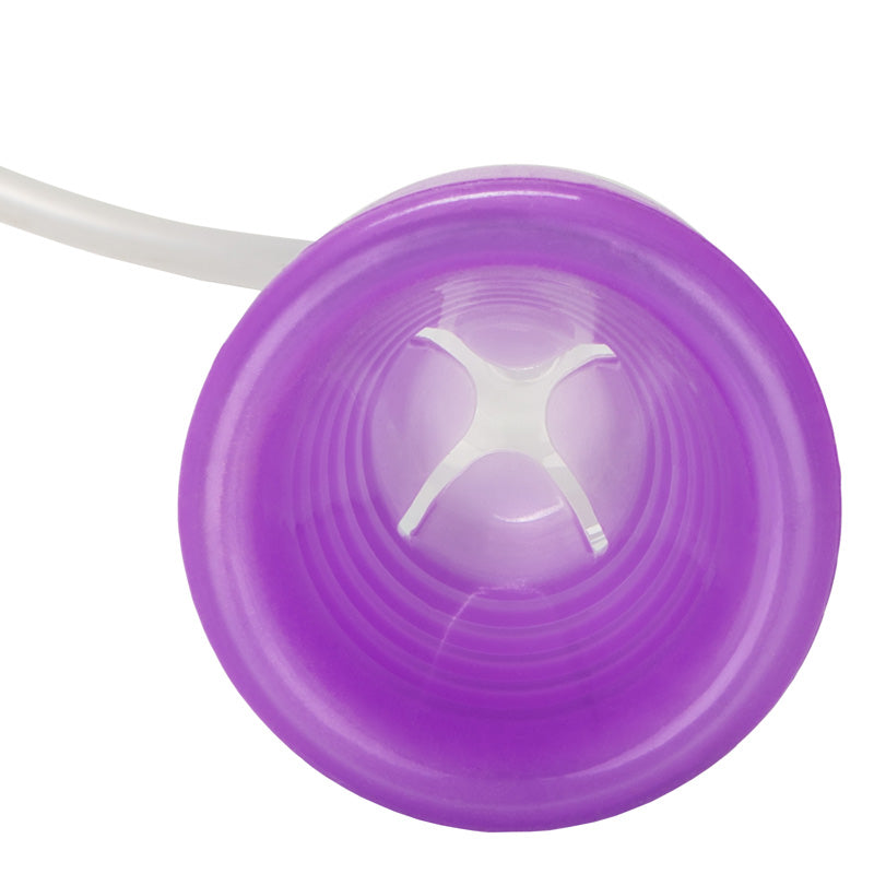California Exotic clitoral pump; clear plastic with a black hand-operated pump for enhancement.