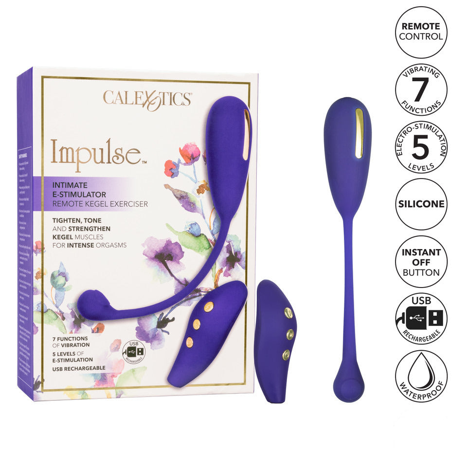 california exotic impulse intimate estim remote kegel exerciser in purple, a pelvic floor trainer.