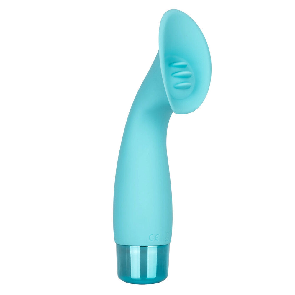 Purple silicone clitoral vibrator by California Exotic, waterproof and approximately six inches long.