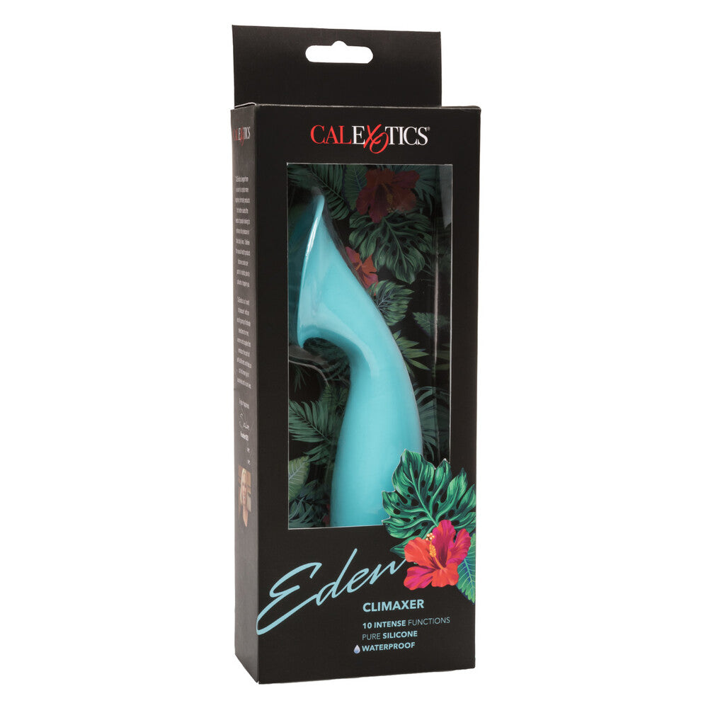 Close-up of a smooth, purple silicone clitoral vibrator by California Exotic, waterproof design.