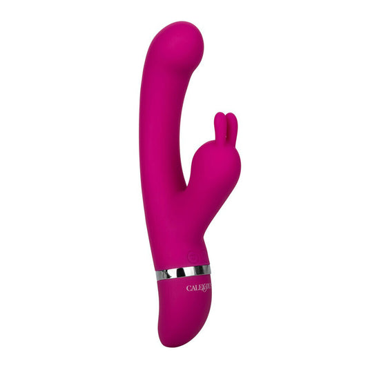 California Exotic bunny vibrator for foreplay, kisser head, pink silicone, pleasure toy.