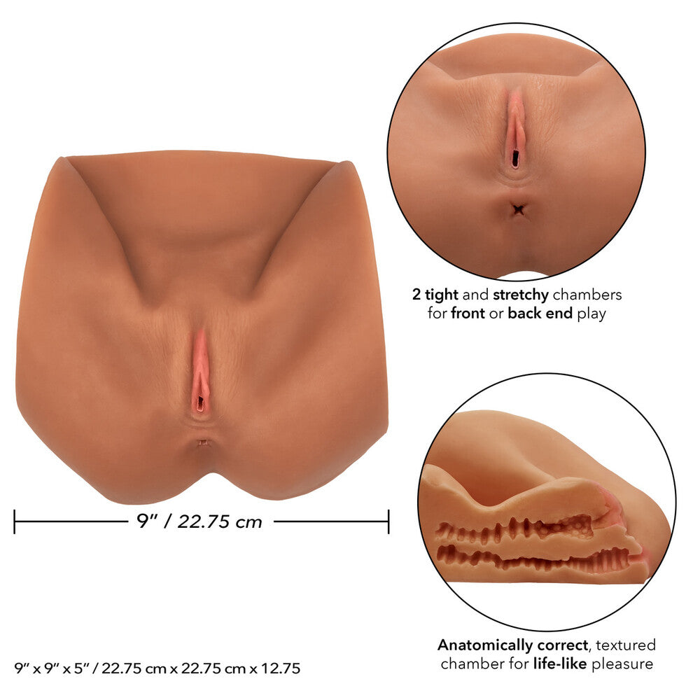 life-size pussy masturbator in flesh brown, made by california exotic, realistic feel.