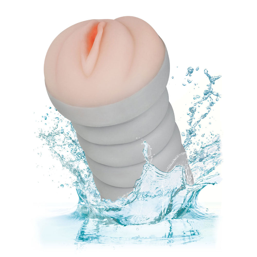 Gripper ribbed flesh masturbator, made by california exotic, with a textured interior for intense pleasure.