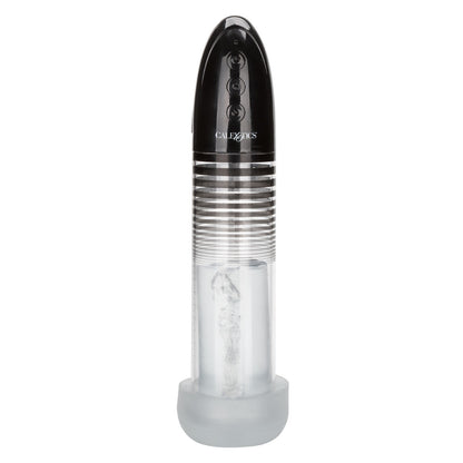 California Exotic automatic smart pump for penis enhancement, shown in use.