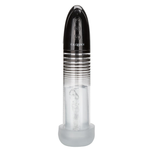 California Exotic automatic smart pump for penis enhancement, shown in use.