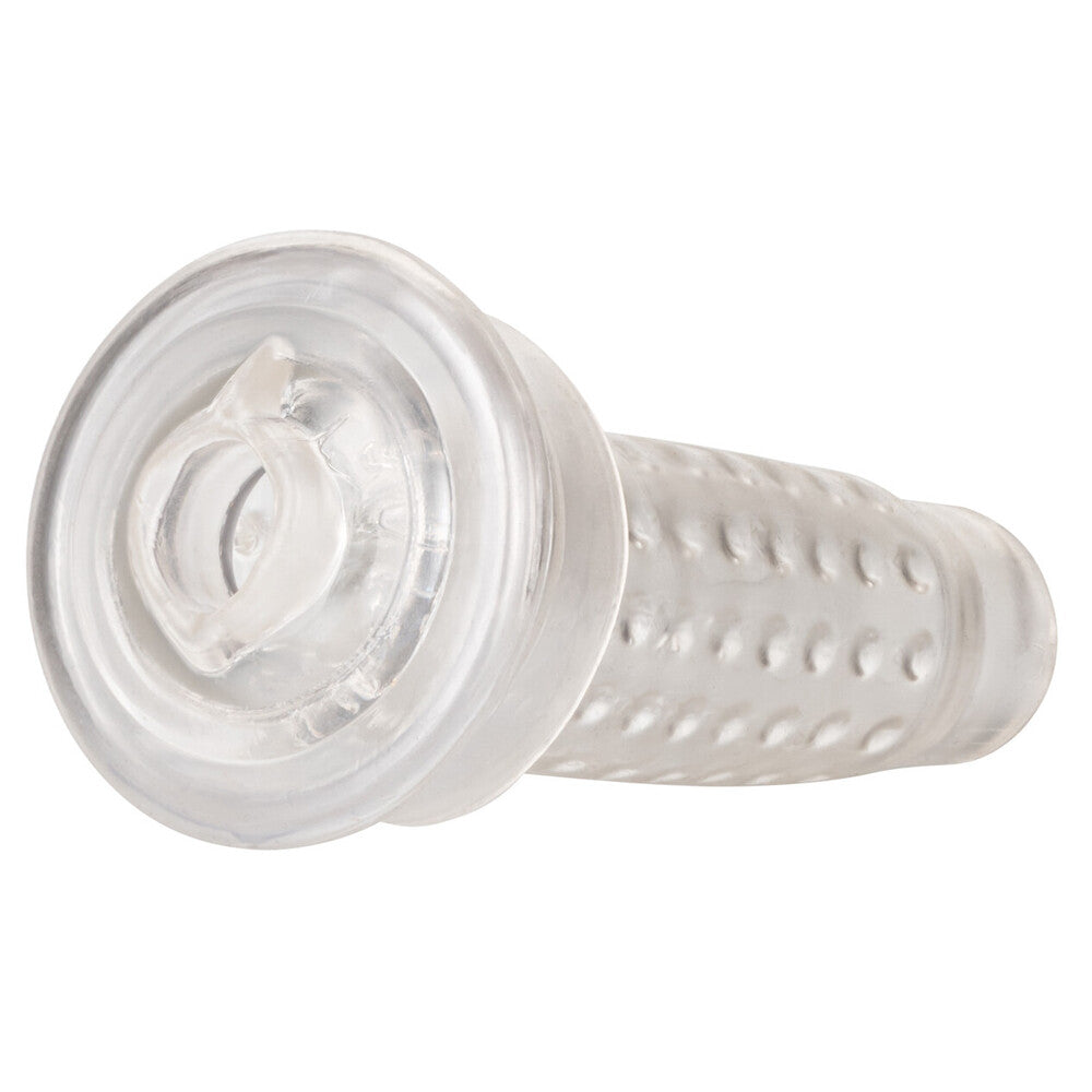 California Exotic stroker sleeve, a textured pump masturbator for a stimulating solo experience.