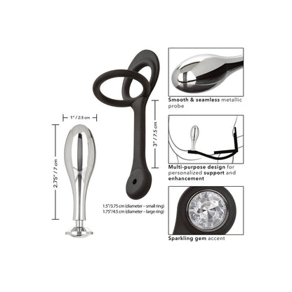 Teardrop-shaped butt plug with attached cock ring, chrome finish, for intimate pleasure.