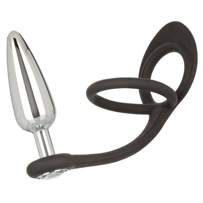 California Exotic Star Fucker slim butt plug and cockring, black silicone with textured detailing.