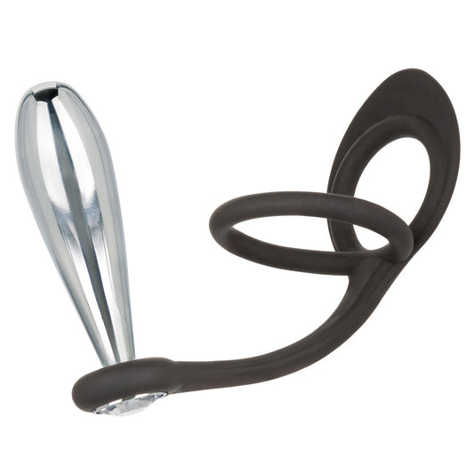 California Exotic Star Fucker: a black butt plug with a silver cock ring attachment.