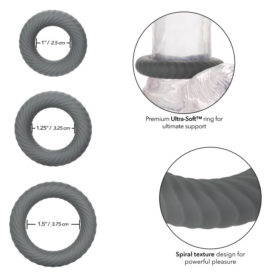 A set of ultra-soft love rings in varying sizes from california exotic.