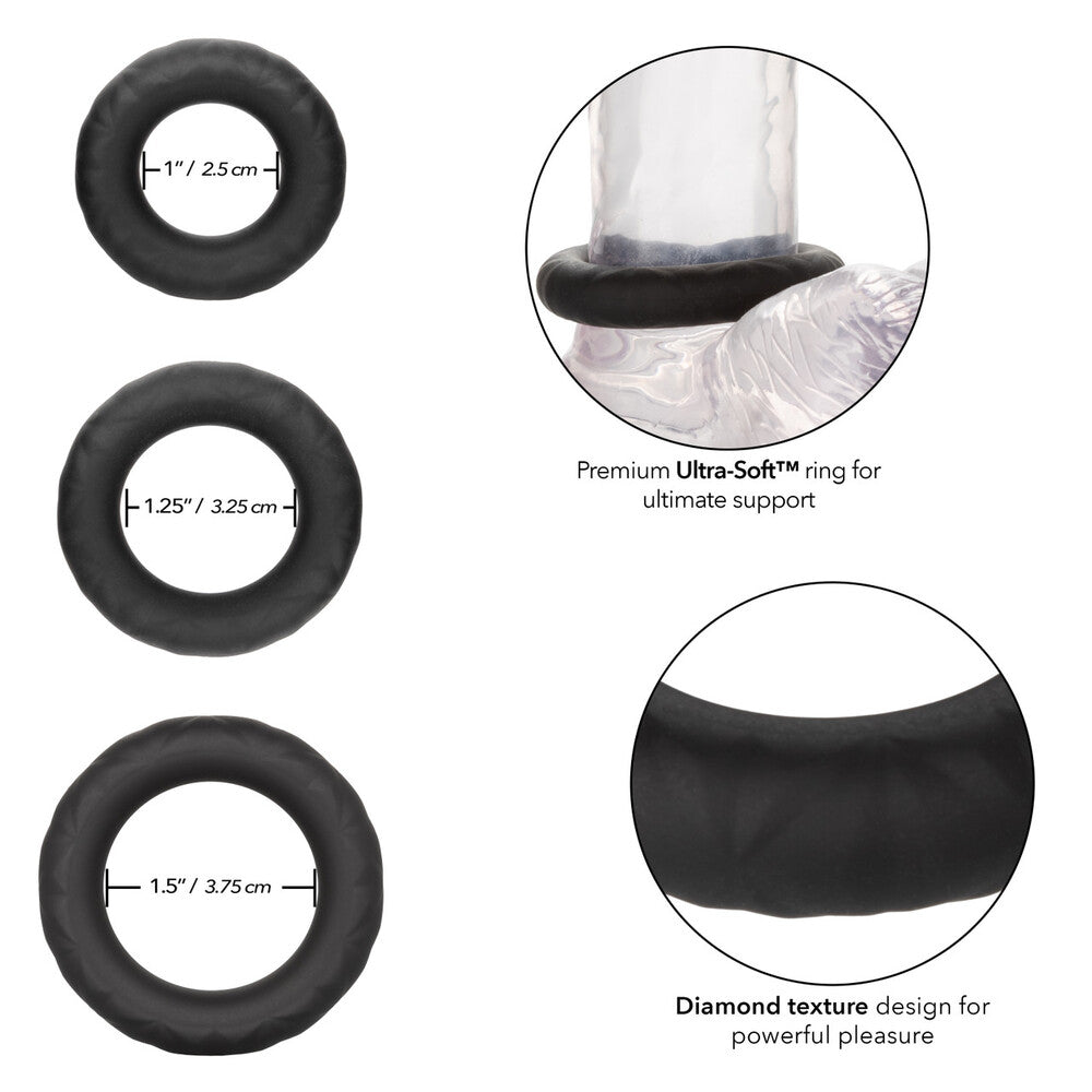 A set of three ultra soft love rings from California Exotic for enhanced pleasure.