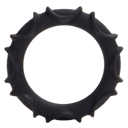 Black silicone love ring from California Exotic, a textured cock ring for enhanced pleasure.