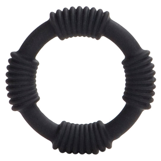 silicone love ring in dark grey, a hercules cock ring from california exotic