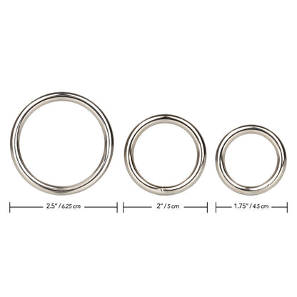 California Exotic three-piece silver ring set, love rings with a polished finish.