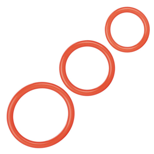 Set of three love rings, textured for enhanced sensation, made of smooth, flexible material.