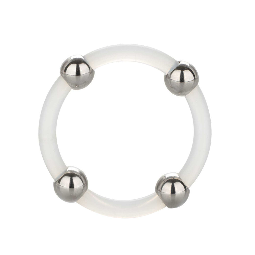 Extra large steel beaded silicone love ring in a neutral colour, perfect for pleasure.