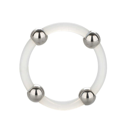 Extra large steel beaded silicone love ring in a neutral colour, perfect for pleasure.