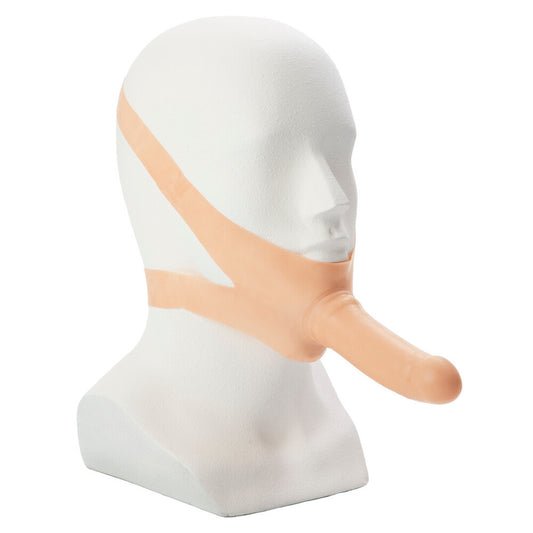 Flesh-toned, realistic 'accommodator' face strap-on dildo. A unique and kinky pleasure toy from california exotic.