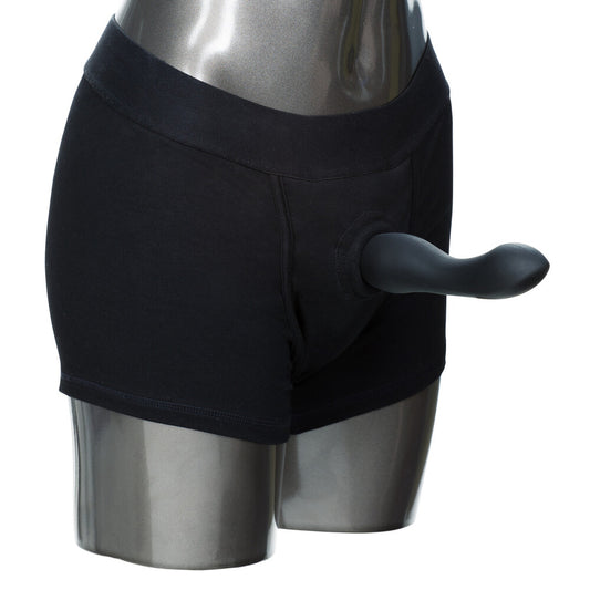 California Exotic packer gear boxer harness in black, xtra small to small size.