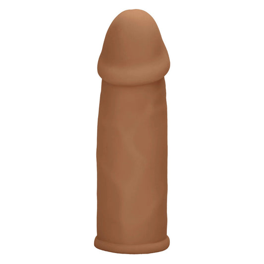 California Exotic Futurotic penis extender in brown; a device designed to enhance length.