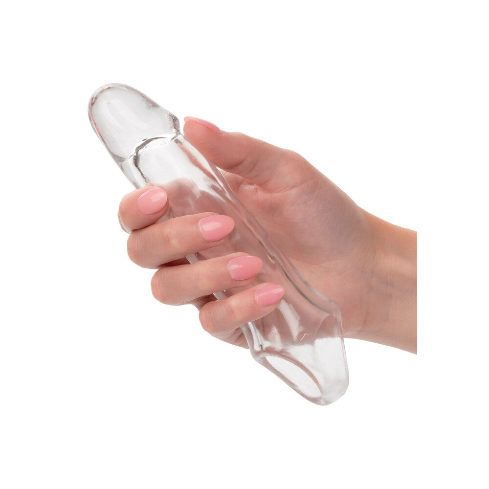 Clear, smooth penis extender from California Exotic, designed for enhanced length and girth.