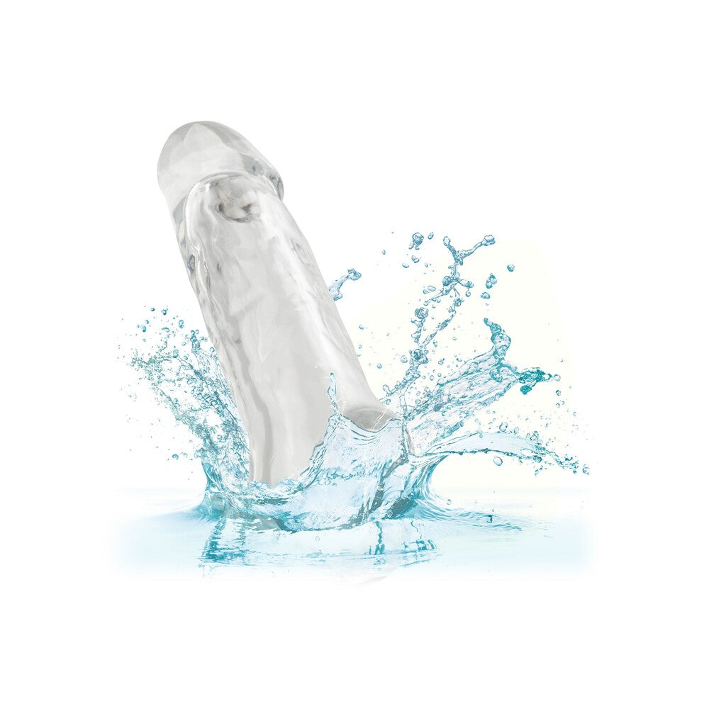 Clear, flexible penis extension from California Exotic, 7.5 inches long, offering enhanced length and girth.