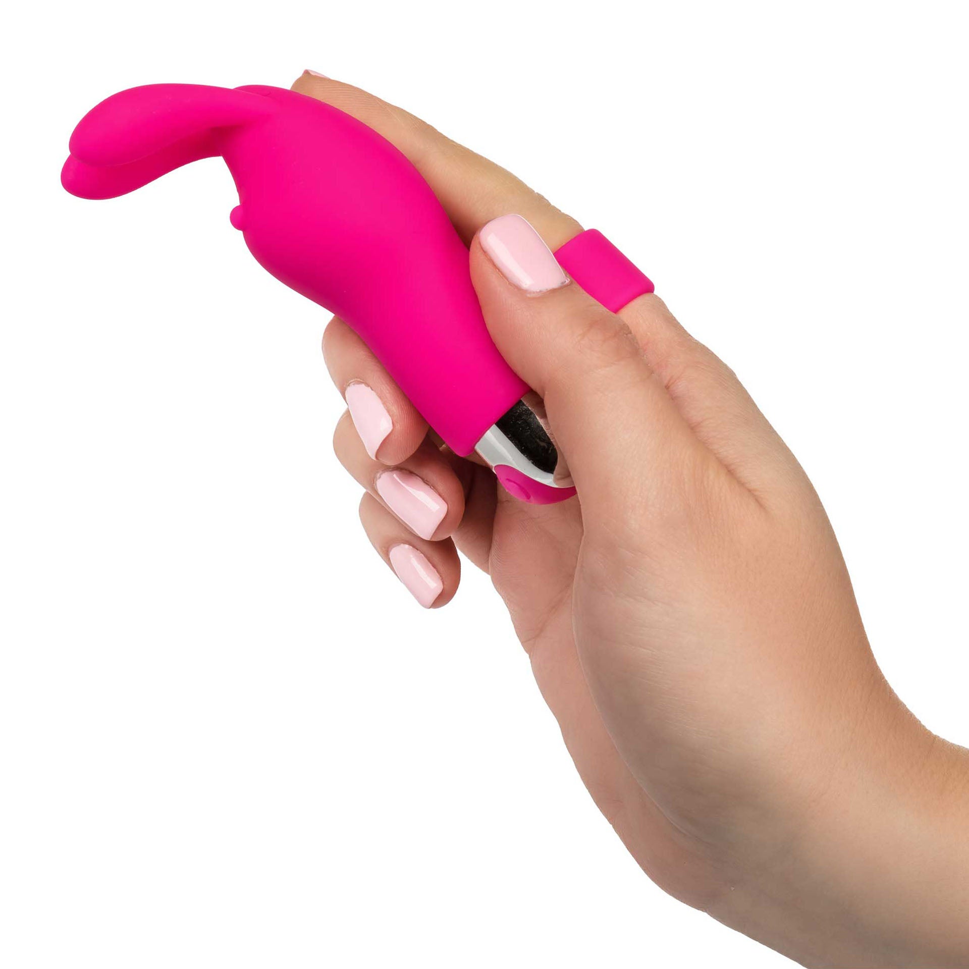 Pink rechargeable bunny finger vibrator for intimate play from California Exotic.