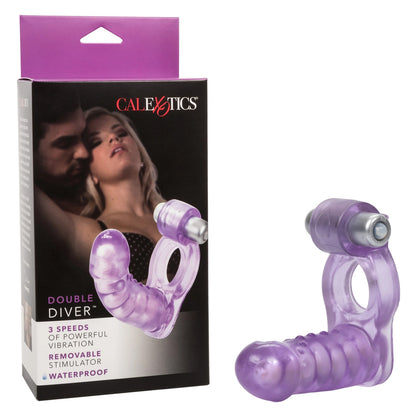 California Exotic double ended vibrating dildo, purple and silver, for couples play