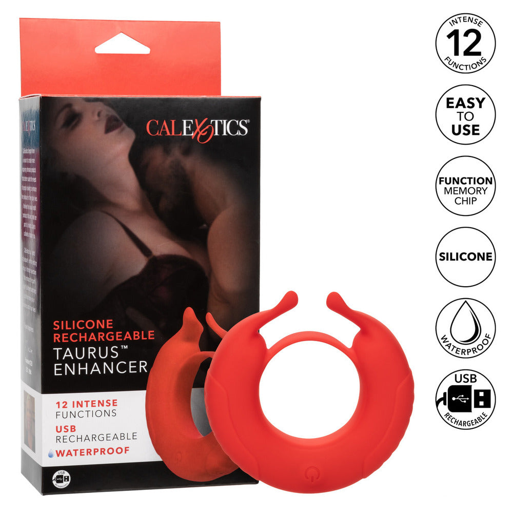 Taurus enhancer couples cock ring, a textured black love ring vibrator by California Exotic.