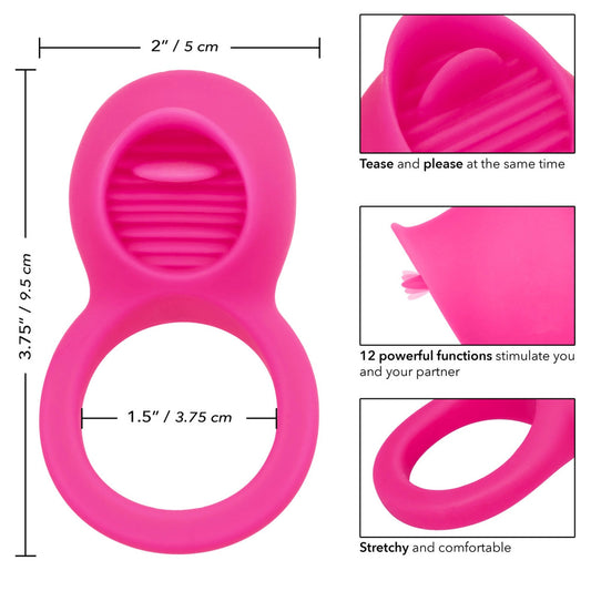 rechargeable love ring vibrator with a teasing tongue enhancer, made by california exotic