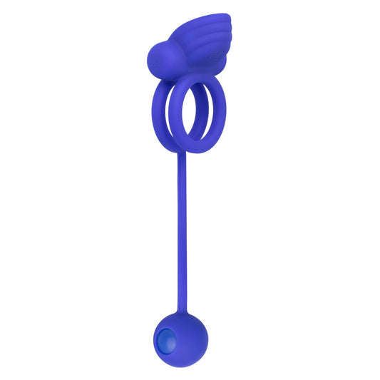 Dual rockin rim enhancer cock ring in black, a rechargeable vibrator love ring.