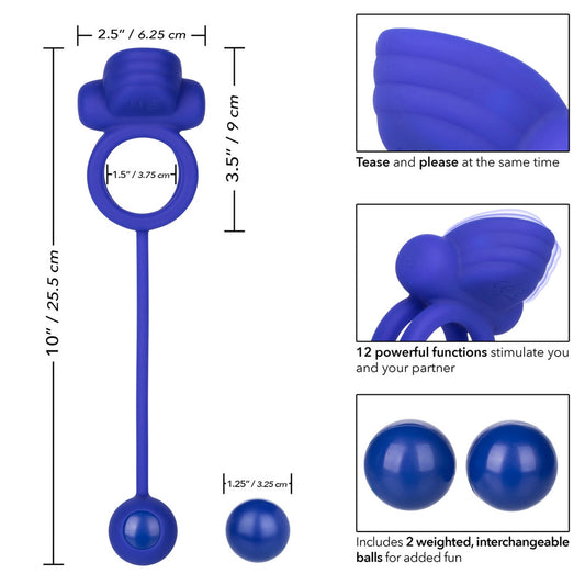 rechargeable black cock ring with dual vibrating motors for enhanced pleasure, a love ring vibrator.