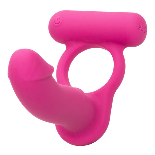 Silicone rechargeable double diver love ring vibrator, a purple pleasure product from California Exotic.