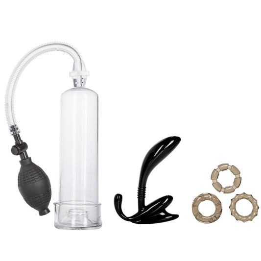 California Exotic his essential pump kit for penis enlargement, clear cylinder with hose