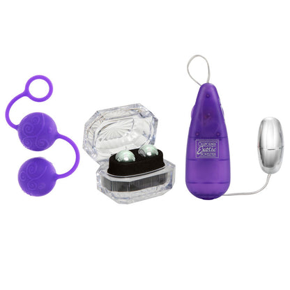 California Exotic Her Kegel Kit for strengthening pelvic floor muscles, includes weighted exercise balls.