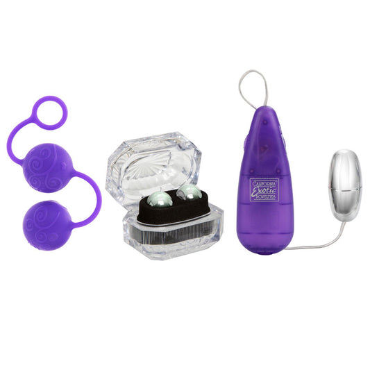 California Exotic Her Kegel Kit for strengthening pelvic floor muscles, includes weighted exercise balls.
