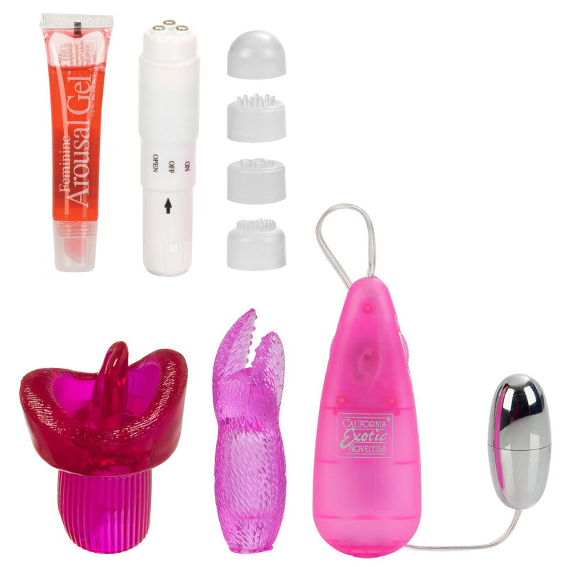 california exotic clitoral vibrator kit for stimulating intense pleasure, a dusky pink shade.