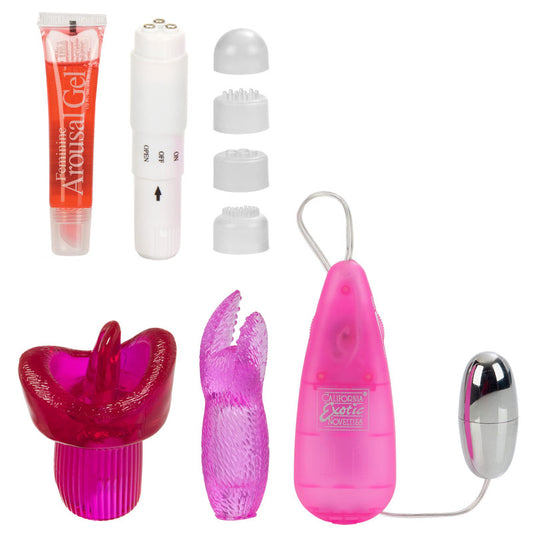 california exotic clitoral vibrator kit for stimulating intense pleasure, a dusky pink shade.